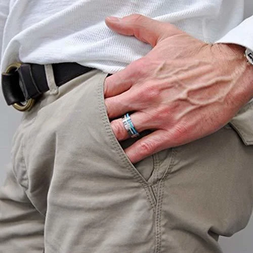 6MM 8MM Women's Or Men's Wedding Tungsten Carbide Wedding Matching Rings with Blue Turquoise and Inspired Meteorite Inlay Pipe Cut