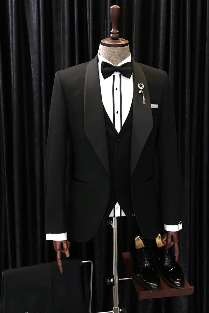 Anselm Fashion Black Shawl Lapel Three Pieces Wedding Suits