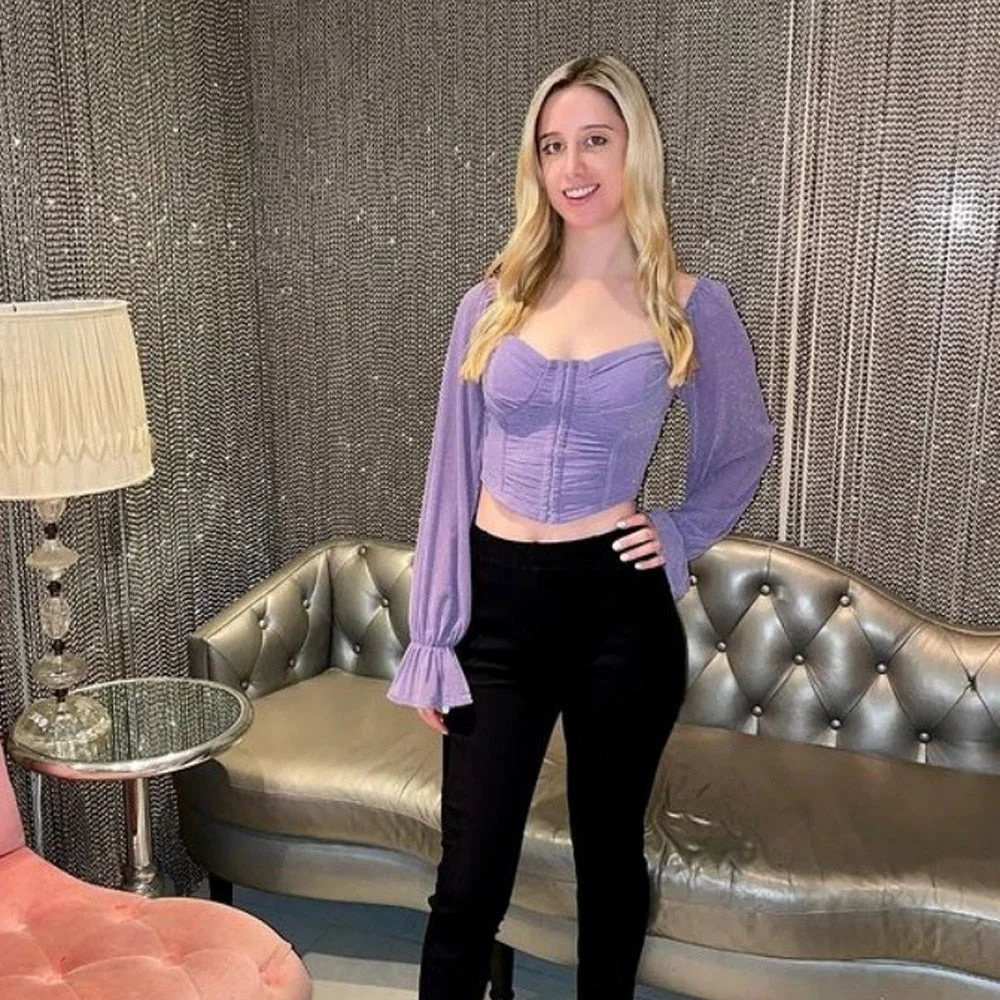 Billlnai 2023  Graduation Party  Squeare Neck Top Purple Long Sleeve Satin Tops Women Corset Top Women's Top Fashion Sparkly Top Custom Made Ruffles Tops