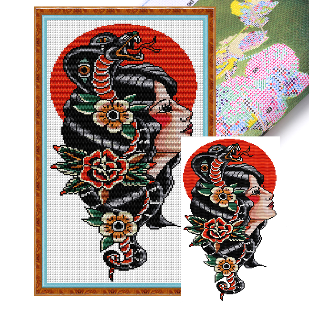 Snake Girl Partial 14CT Pre-stamped Canvas(27*47cm) Cross Stitch(backstitch)