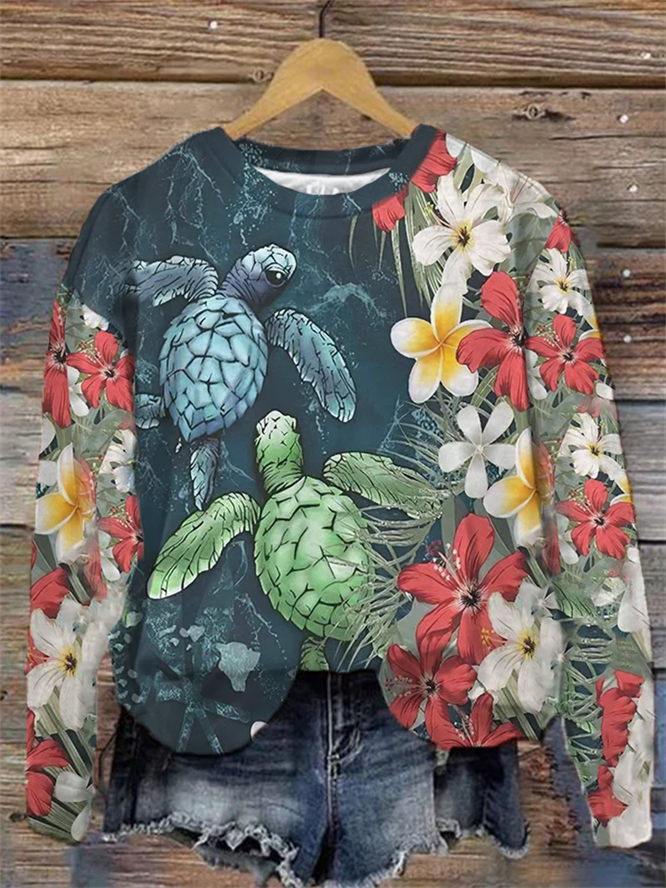 Women's Maui Turtle Hibiscus Sweatshirt  artssus
