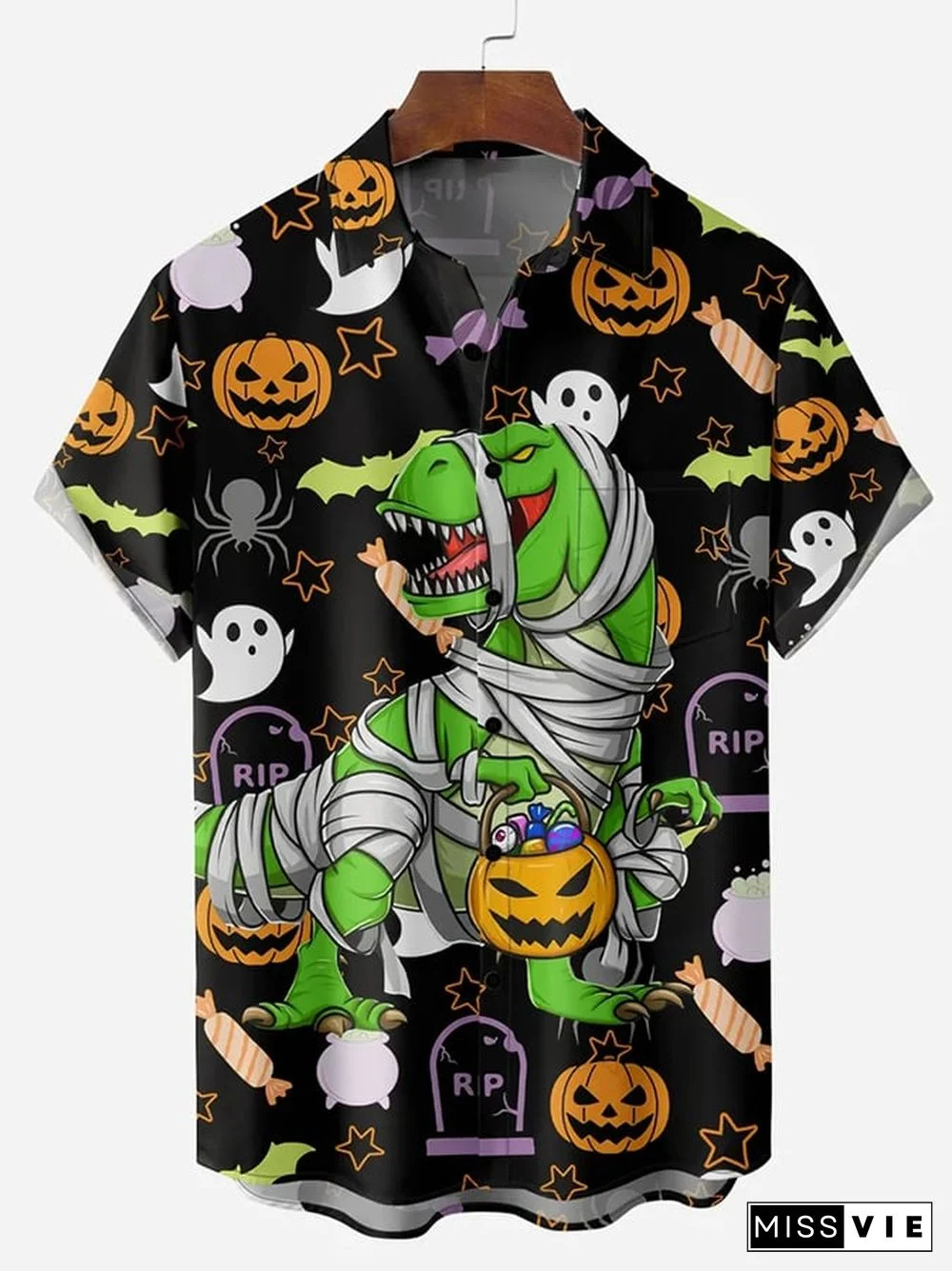 Fashion Halloween Dinosaur Print Short Sleeve Shirt