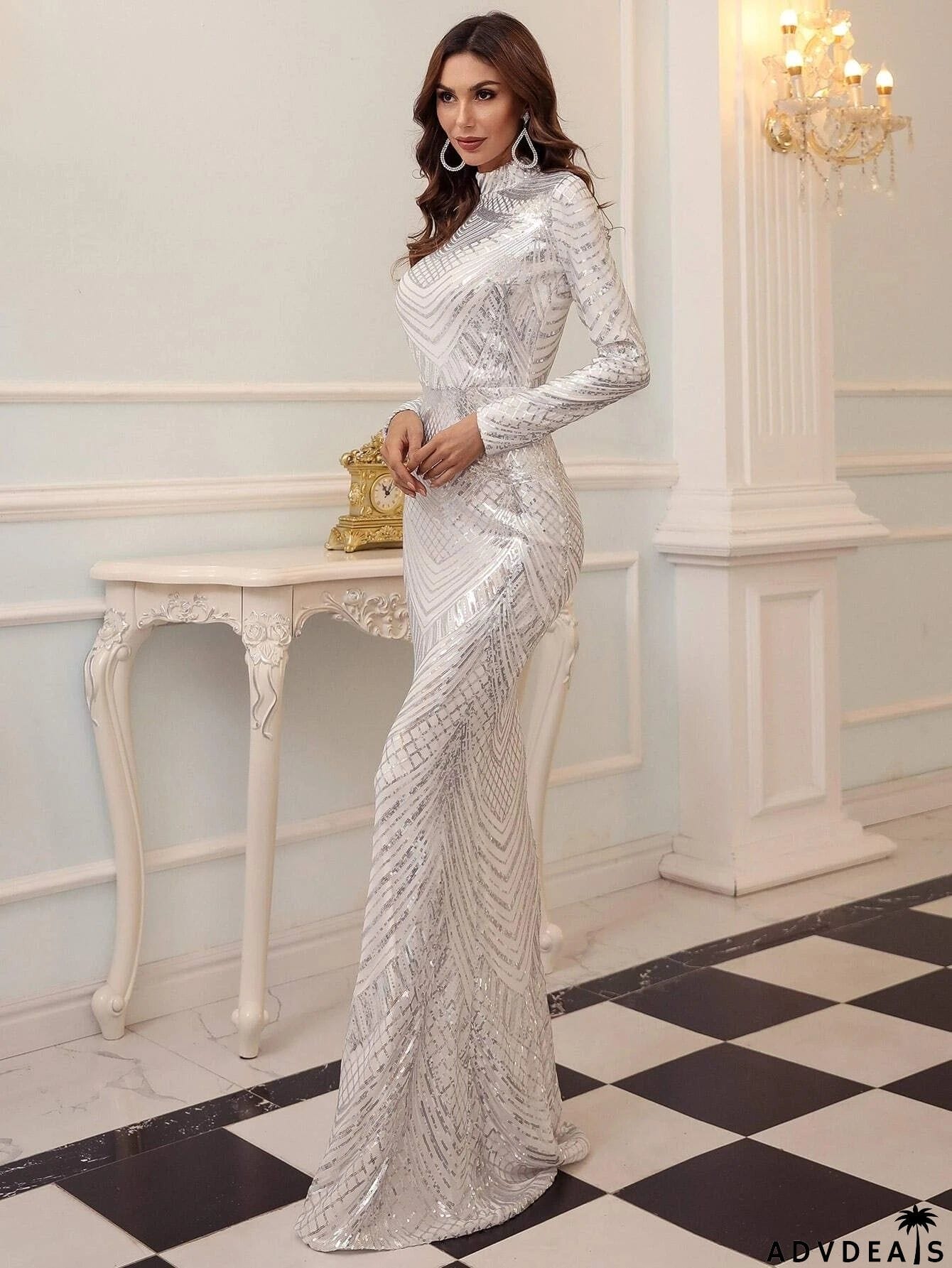 Formal Mermaid Sequin Dress M0649