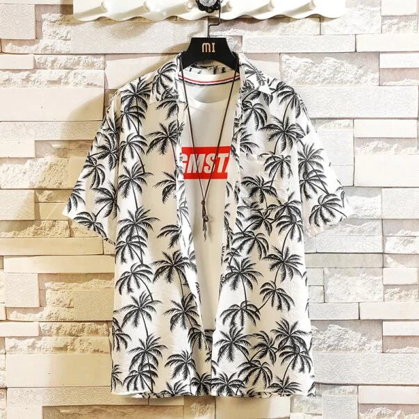 Print Brand 2021 Summer Men's Beach Shirt Fashion Short Sleeve Floral Loose Casual Shirts Plus Asian SIZE M-4XL 5XL Hawaiian