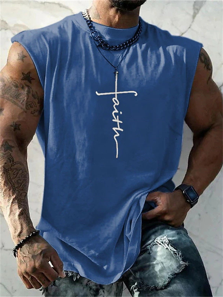 Men's Vest Top Sleeveless T Shirt for Men Graphic Faith Crew Neck Clothing Apparel 3D Print Daily Sports Sleeveless Print Fashion Designer Muscle-JRSEE