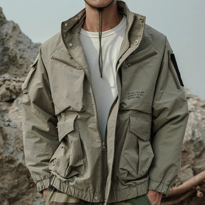Military Outdoor Multi-Pocket Workwear Stand Collar Windbreaker Jacket
