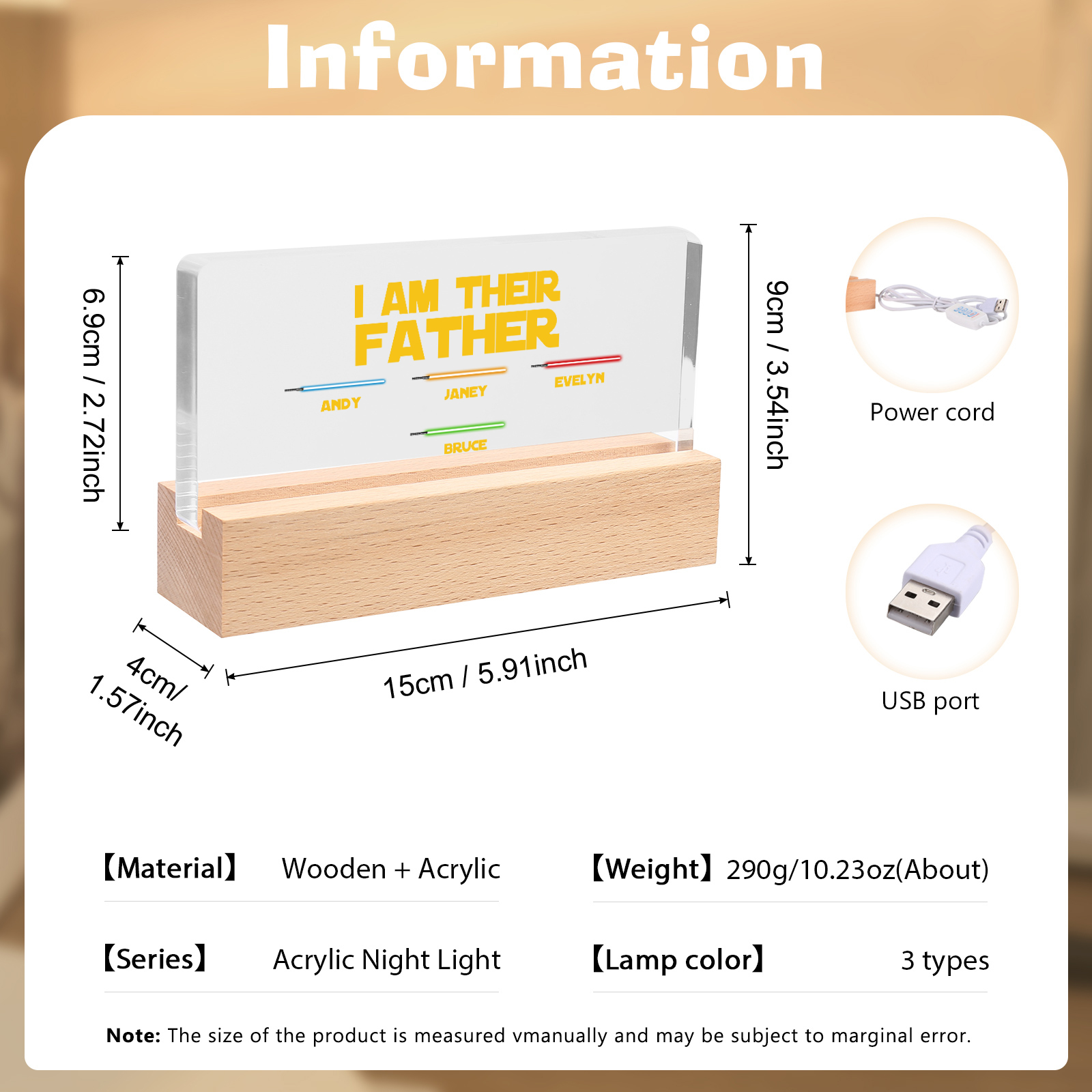 4 Names-Personalised Star Wars Logo Table Lamp-I am their dad-Father's Day Gift For Dad