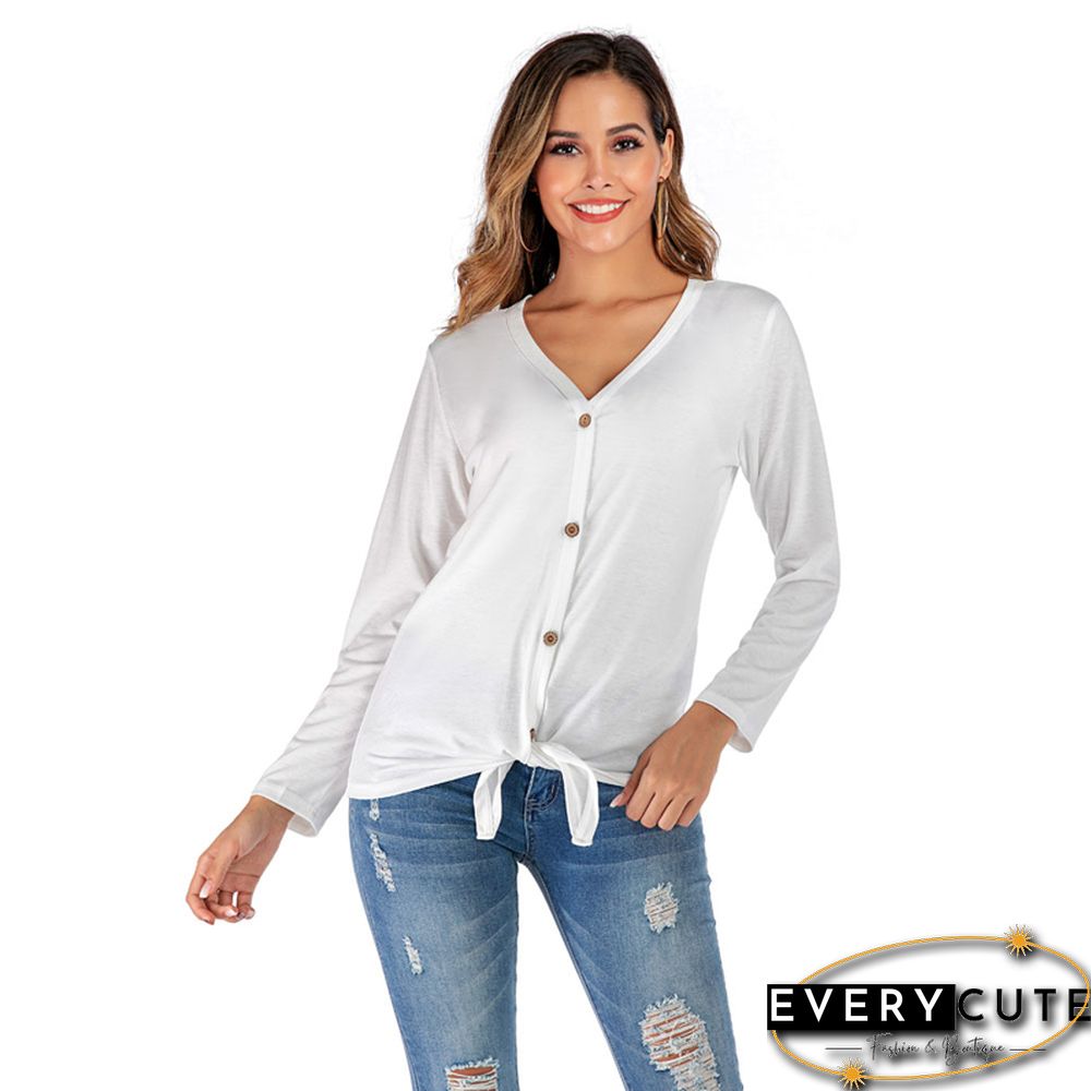 White V Neck Button Down Cardigan