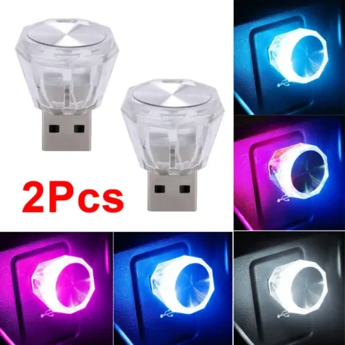 Dronehint 2xUSB LED Mini Car Parts Neon Atmosphere Ambient Bright Lamp Light Accessories Parts