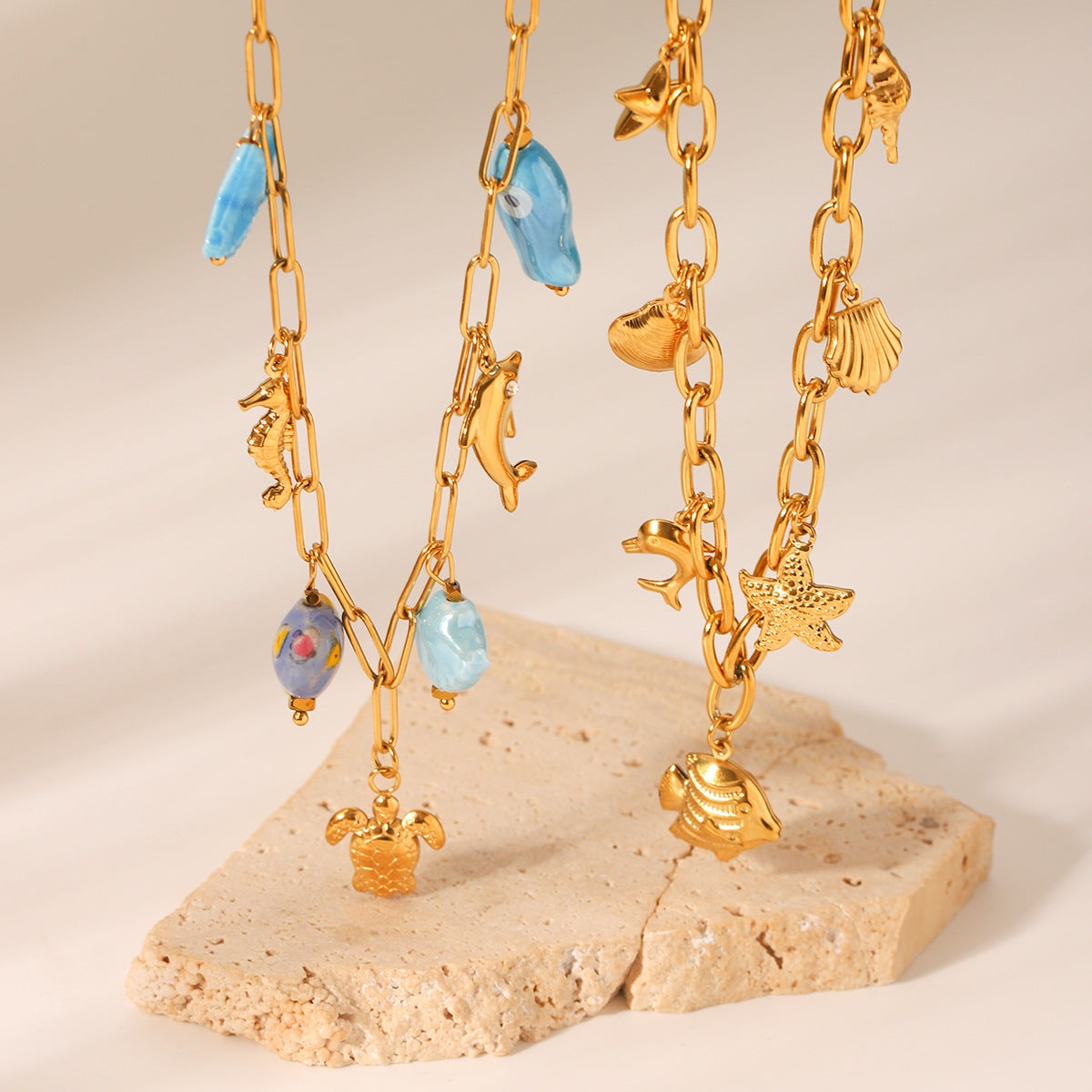 Beach Ocean Style Titanium Steel Necklace Starfish Dolphin Seahorse Shell Stainless Steel Pendant Clavicle Chain For Women