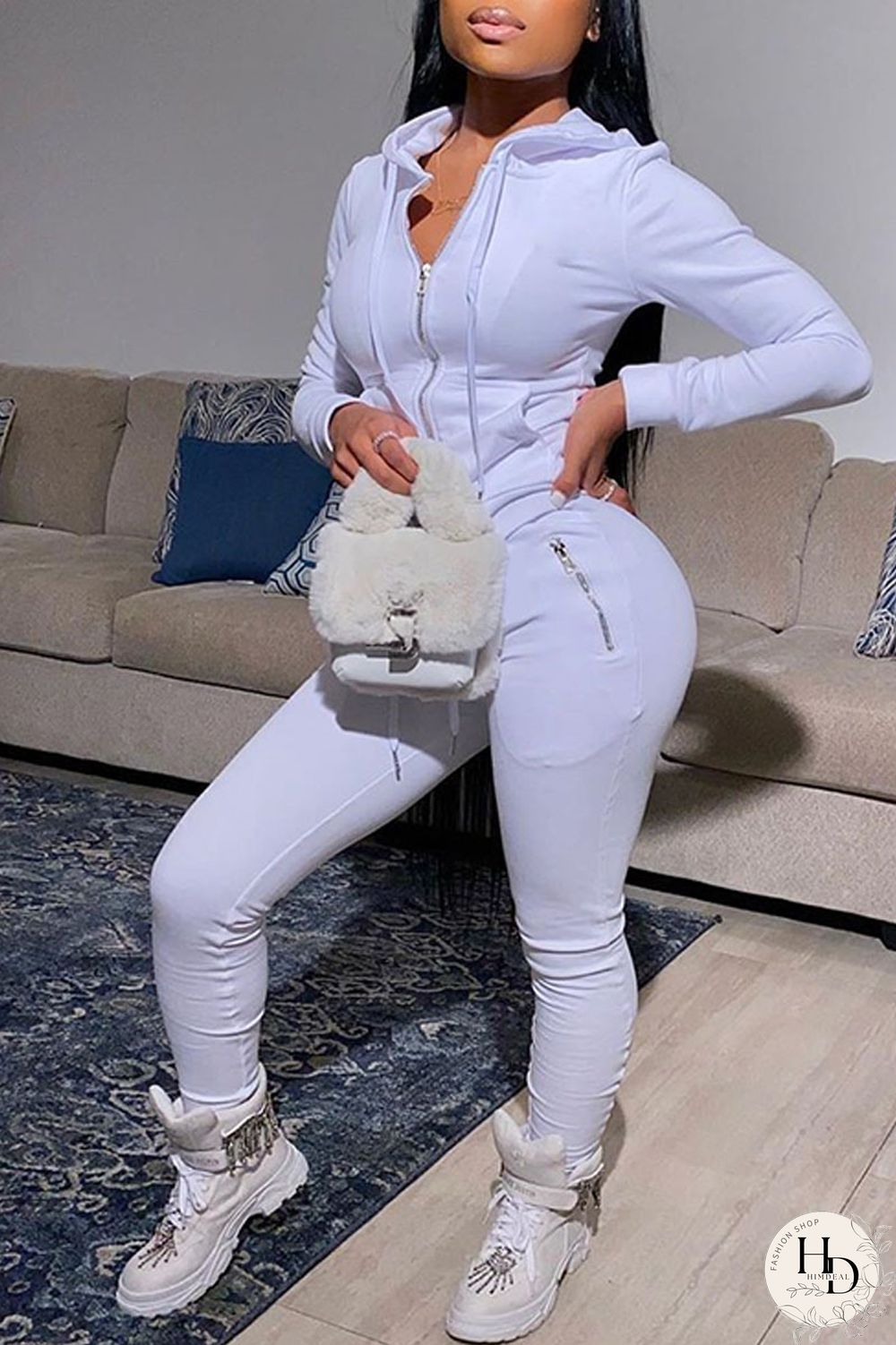 Red Casual Solid Split Joint Zipper Hooded Collar Long Sleeve Two Pieces