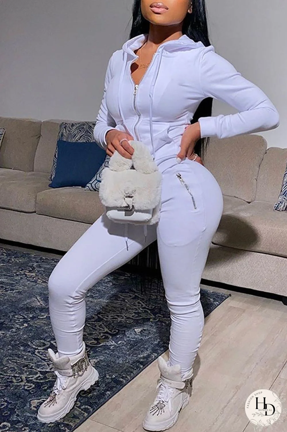 Red Casual Solid Split Joint Zipper Hooded Collar Long Sleeve Two Pieces