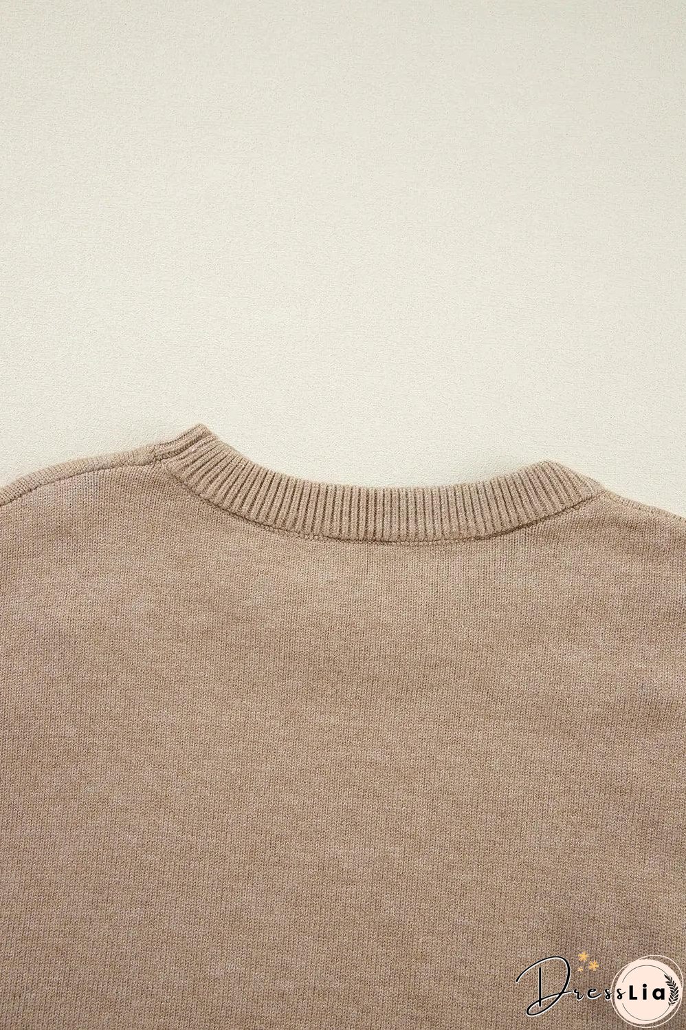 Smoke Gray Pearled Drop Shoulder Round Neck Sweater