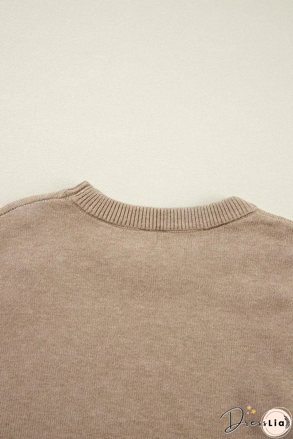Smoke Gray Pearled Drop Shoulder Round Neck Sweater