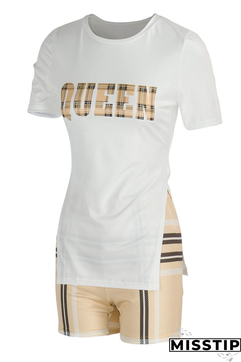 Red Casual Print Patchwork Slit O Neck Short Sleeve Two Pieces