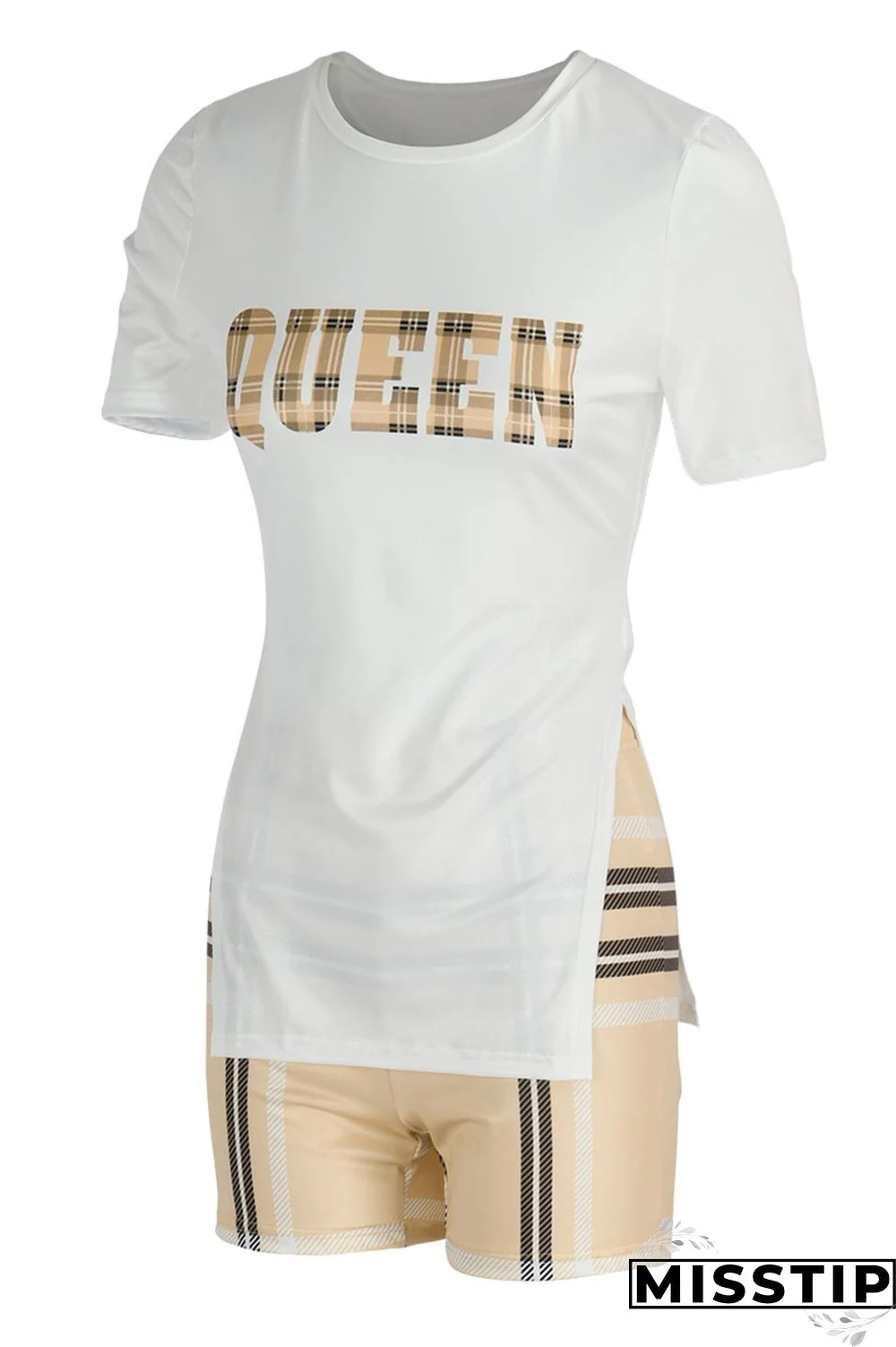 Red Casual Print Patchwork Slit O Neck Short Sleeve Two Pieces