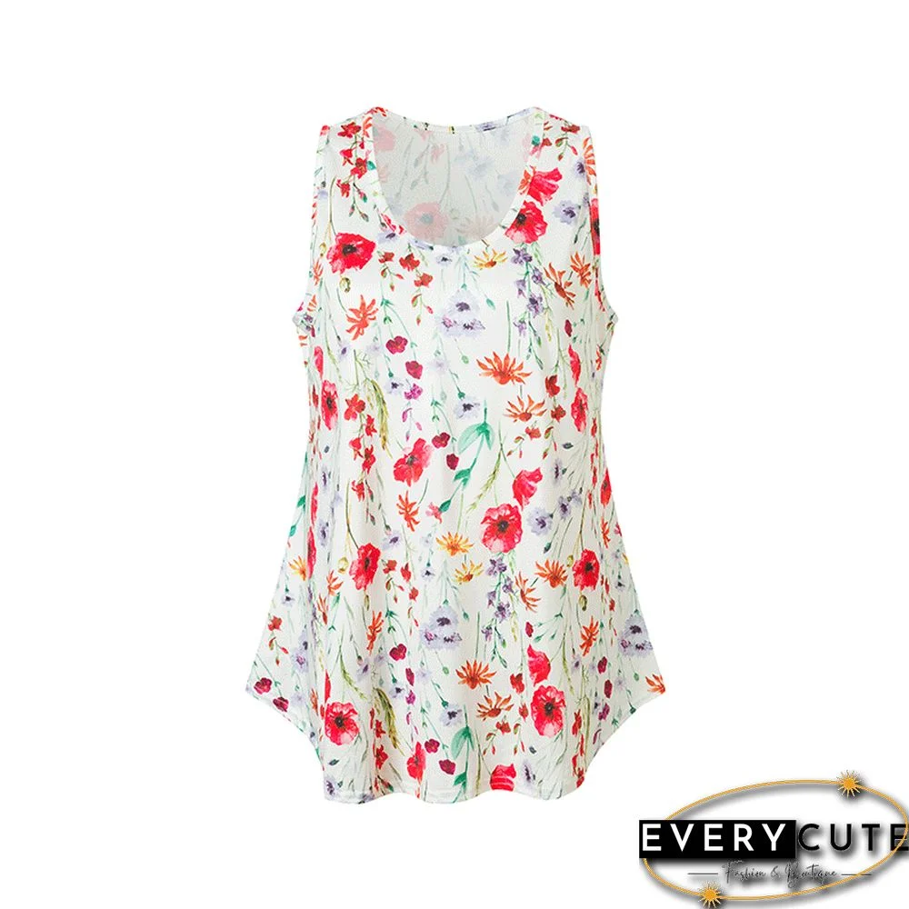 Red Floral Print Tank Top