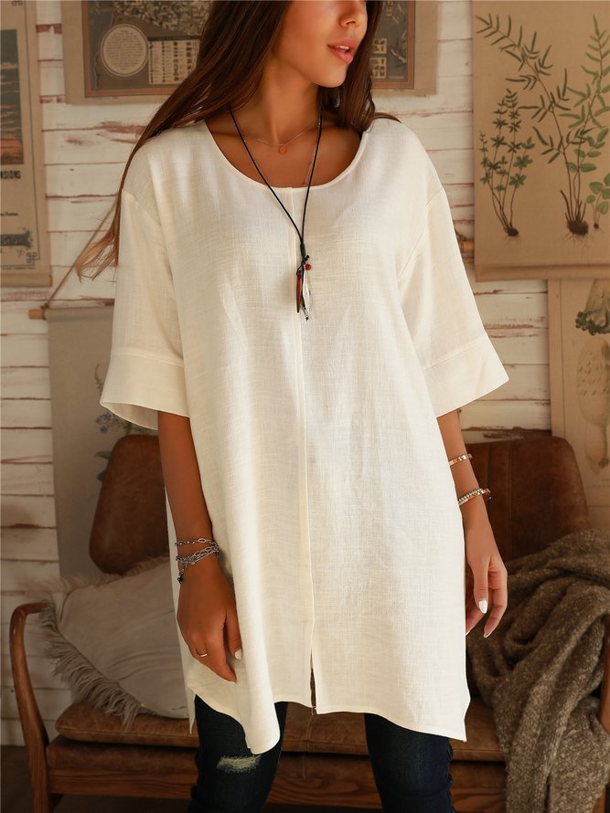 Off White Half Sleeve Shift Shirts & Tops
