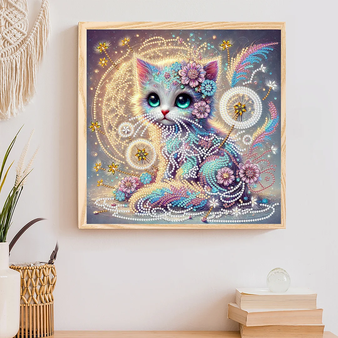 Dandelion Cat - Partial Special Shaped Drill Diamond Painting Kits (Canvas|30*30cm)