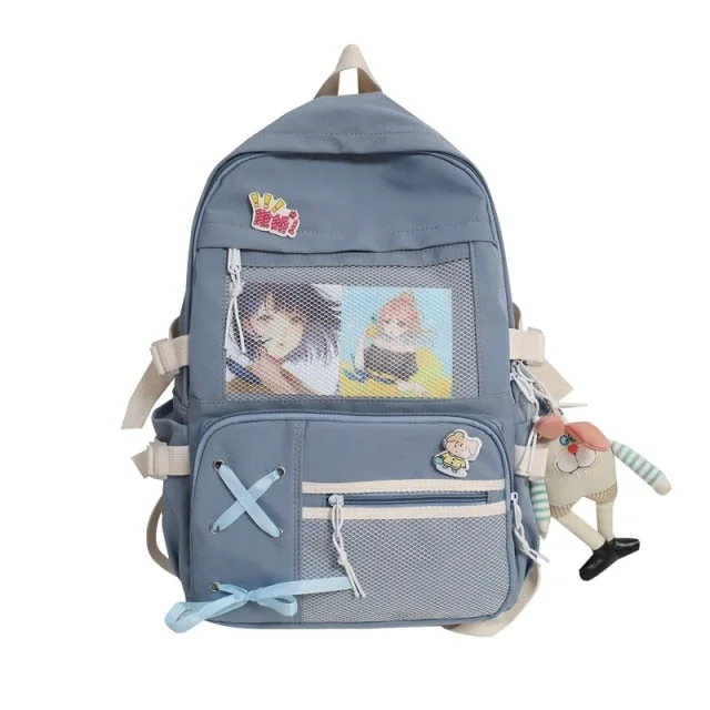 Kawaii Pink Cartoon Mesh Pendant Large Backpack SP16535