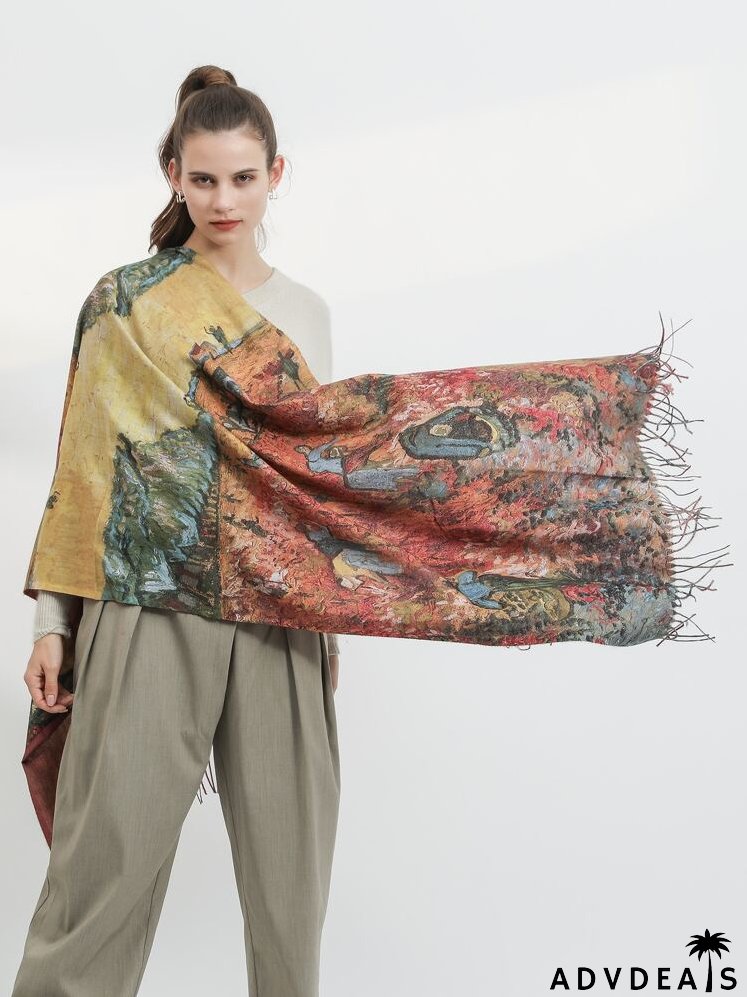 Color Block Fringe Hem Scarf