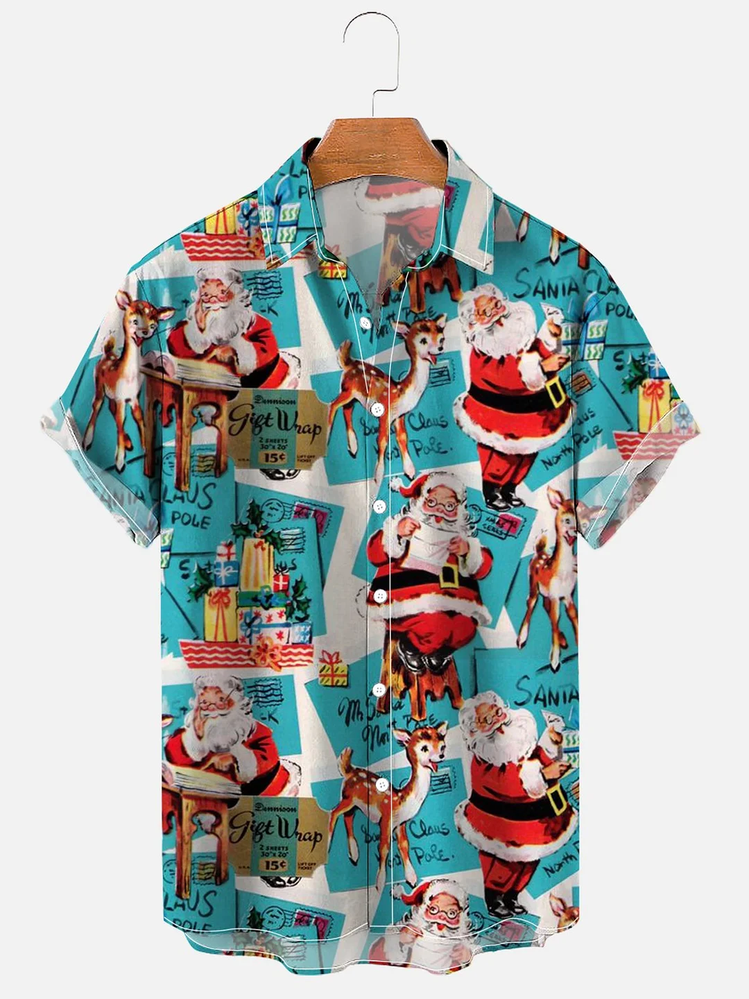 Men's Christmas Santa Art Print Casual Shirt