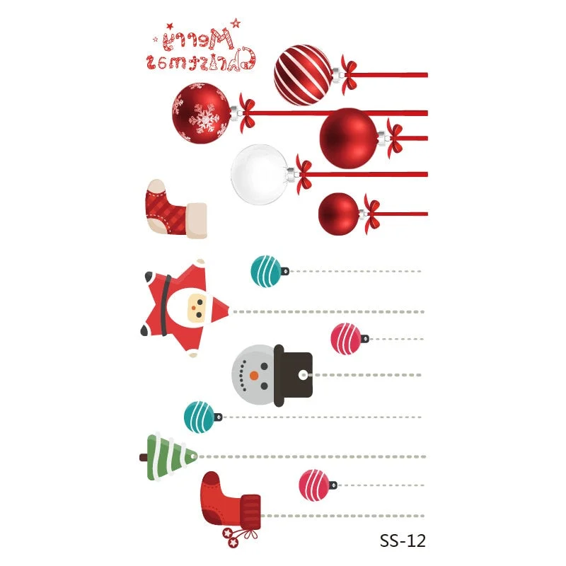 Christmas Tattoo Stickers Santa Claus Temporary Fake Tattoos Paste on Face Arm Leg for Children Body Art Sticker