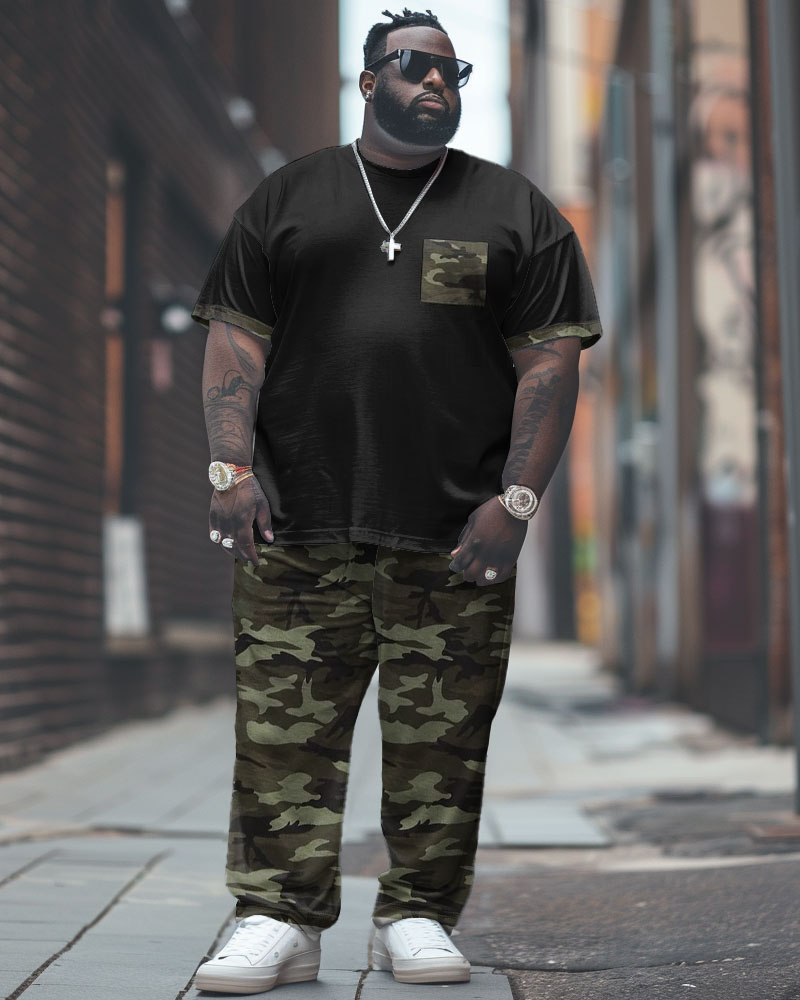 Men's Plus Size T-shirt and Camouflage Pants Casual 2-Piece Outfit