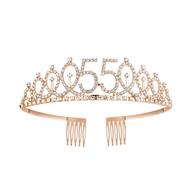Women’s IG Style Shiny Number Crown Alloy Hollow Out Inlay Rhinestones Crown