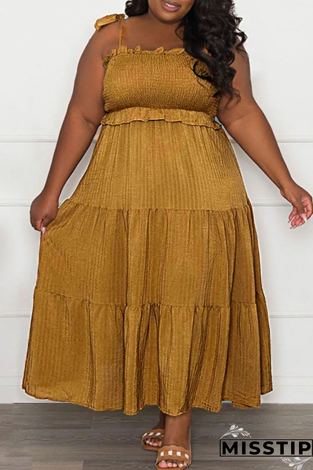 Black Casual Sweet Solid Bandage Patchwork Fold Spaghetti Strap Sling Dress Plus Size Dresses