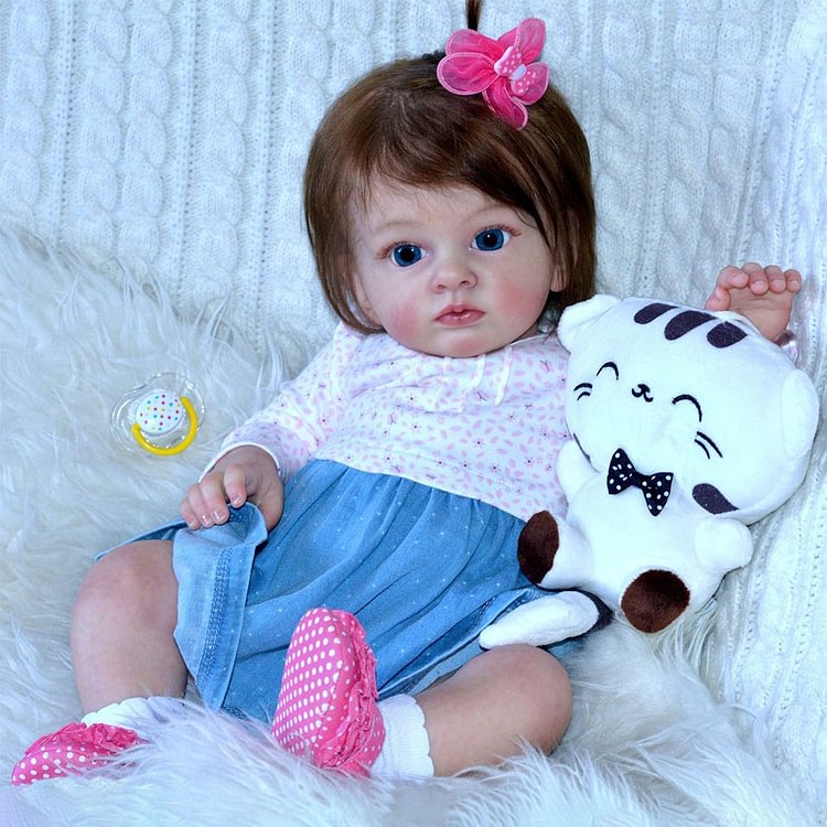  20" Realistic Soft Body Touch Real Cloth Body Reborn Cute Toddler Baby Girl Bend With Long Curly Dark Brown Hair - Reborndollsshop.com®-Reborndollsshop®