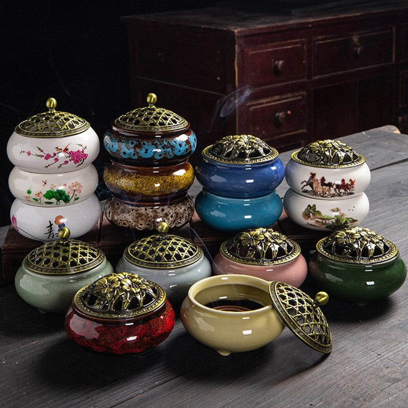 Ceramic Incense Burners Home Yiwu Incense Kiln Change Ge Kiln Incense Burners Temple Aromatherapy Plate Tower Incense Small Plate Incense Burners