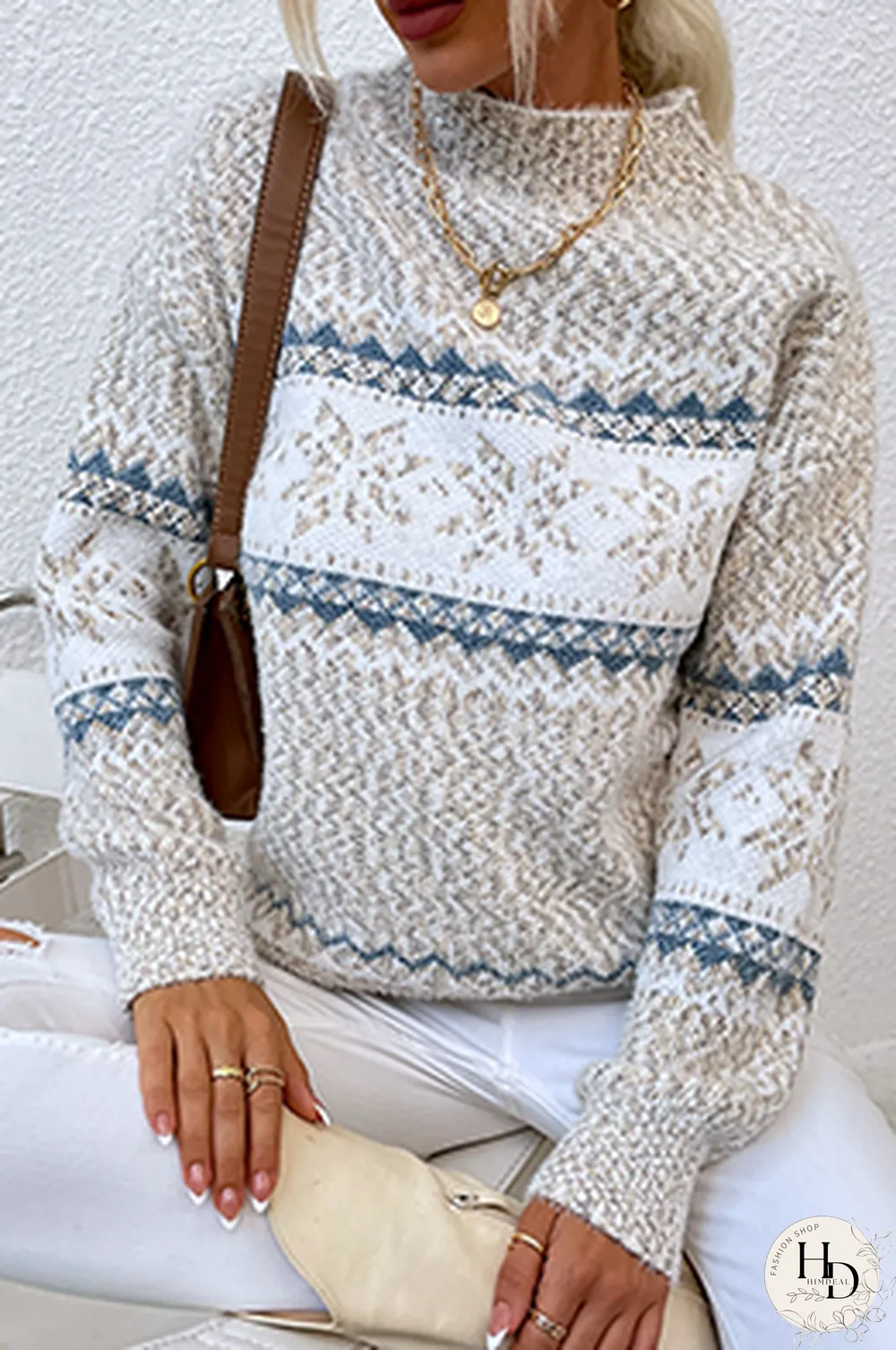 Casual Snowflakes Basic Half A Turtleneck Tops