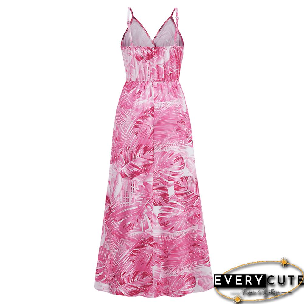 Pink Bohemia Print V Neck Maxi Dress