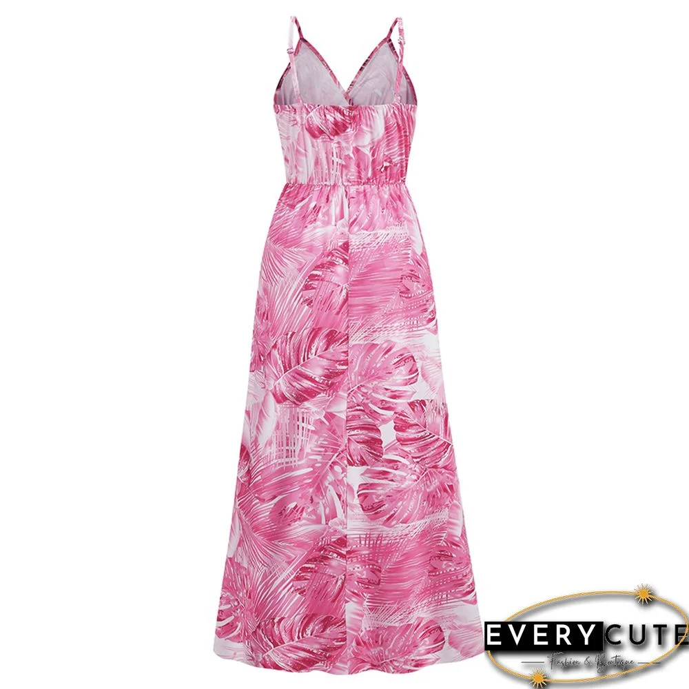 Pink Bohemia Print V Neck Maxi Dress