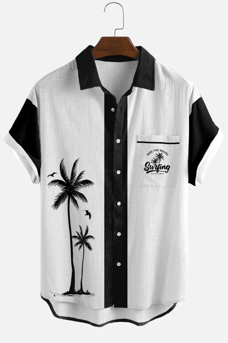 Black And White Contrast Palm Tree Short Sleeve Shirt