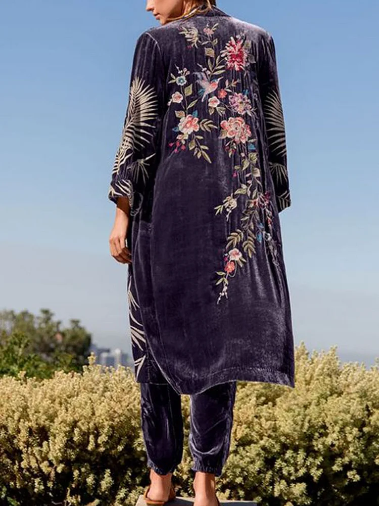 Floral Velvet Long Kimono
