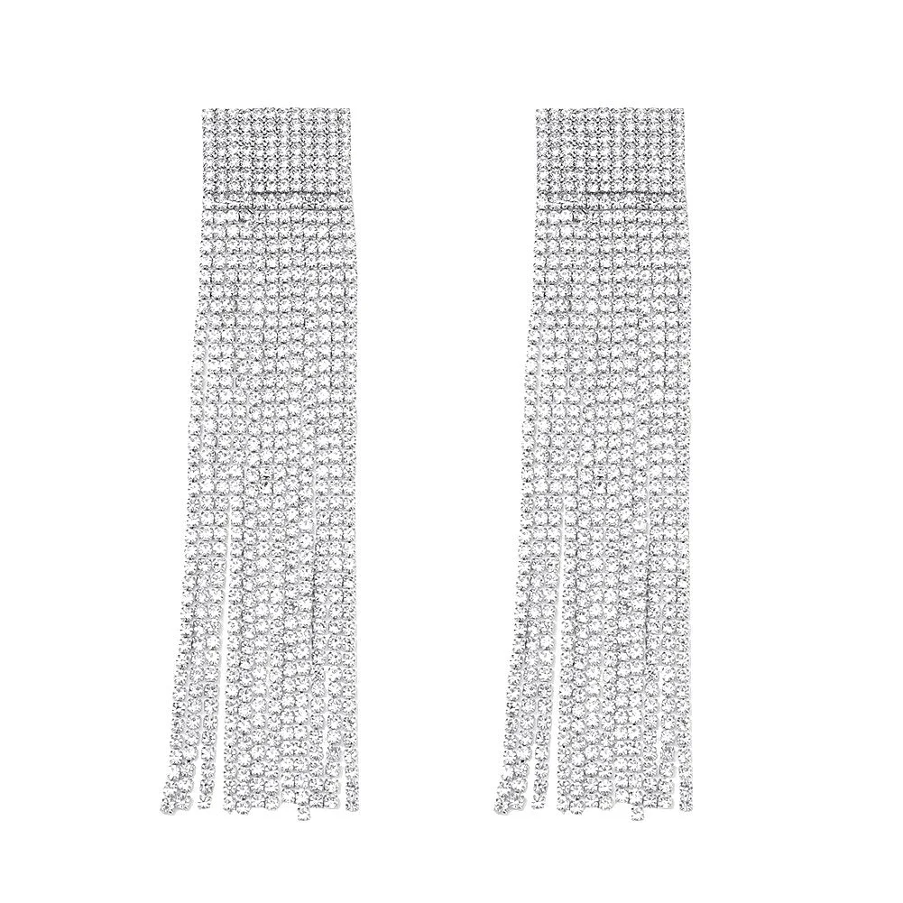 Dvacaman 2020 New Fashion Personality Glass Stones Ear Cuff Tassel Earrings for Women Rhinestone Ear Cuff Wrap Stud Clip Earring