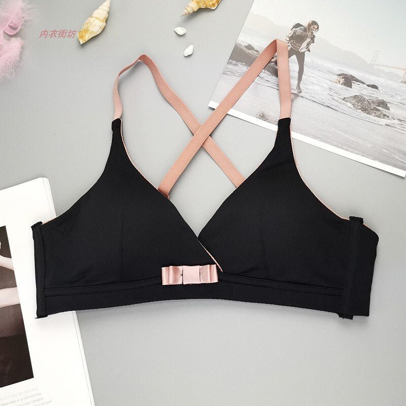 Wriufred Comfortable commuting bras hollow thin smooth triangle cup bra no steel ring no trace student underwear