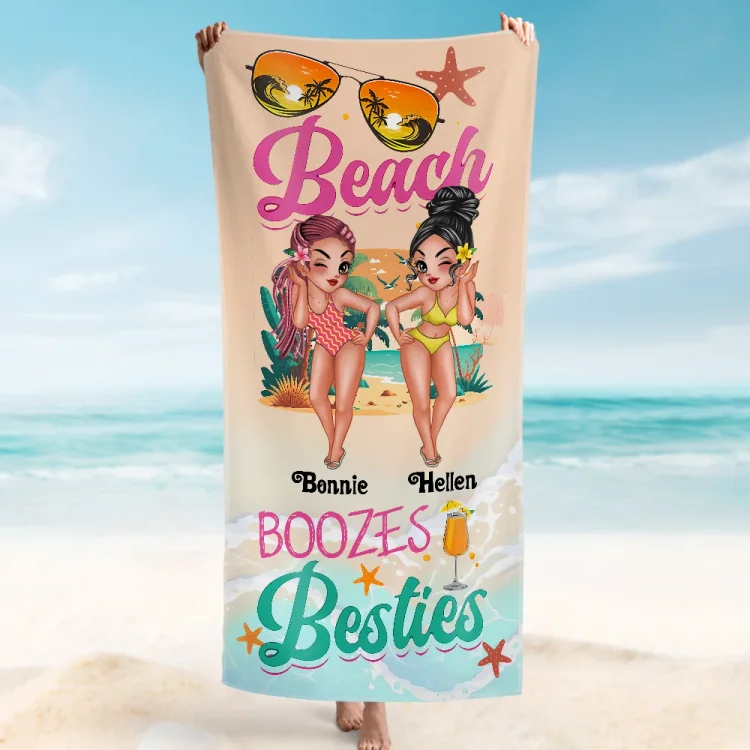 Custom Beach Towel -Gift For Friend Summer Vibe Beach Boozes Beach Towel 