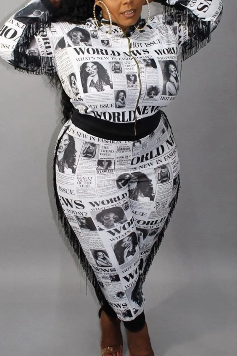 Casual Patchwork Plus Size  Print Two Piece
