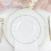 10 Pack | 9" White Hard Plastic Dinner Plates with Gold Ruffled Rim, Heavy Duty Disposable Dinnerware