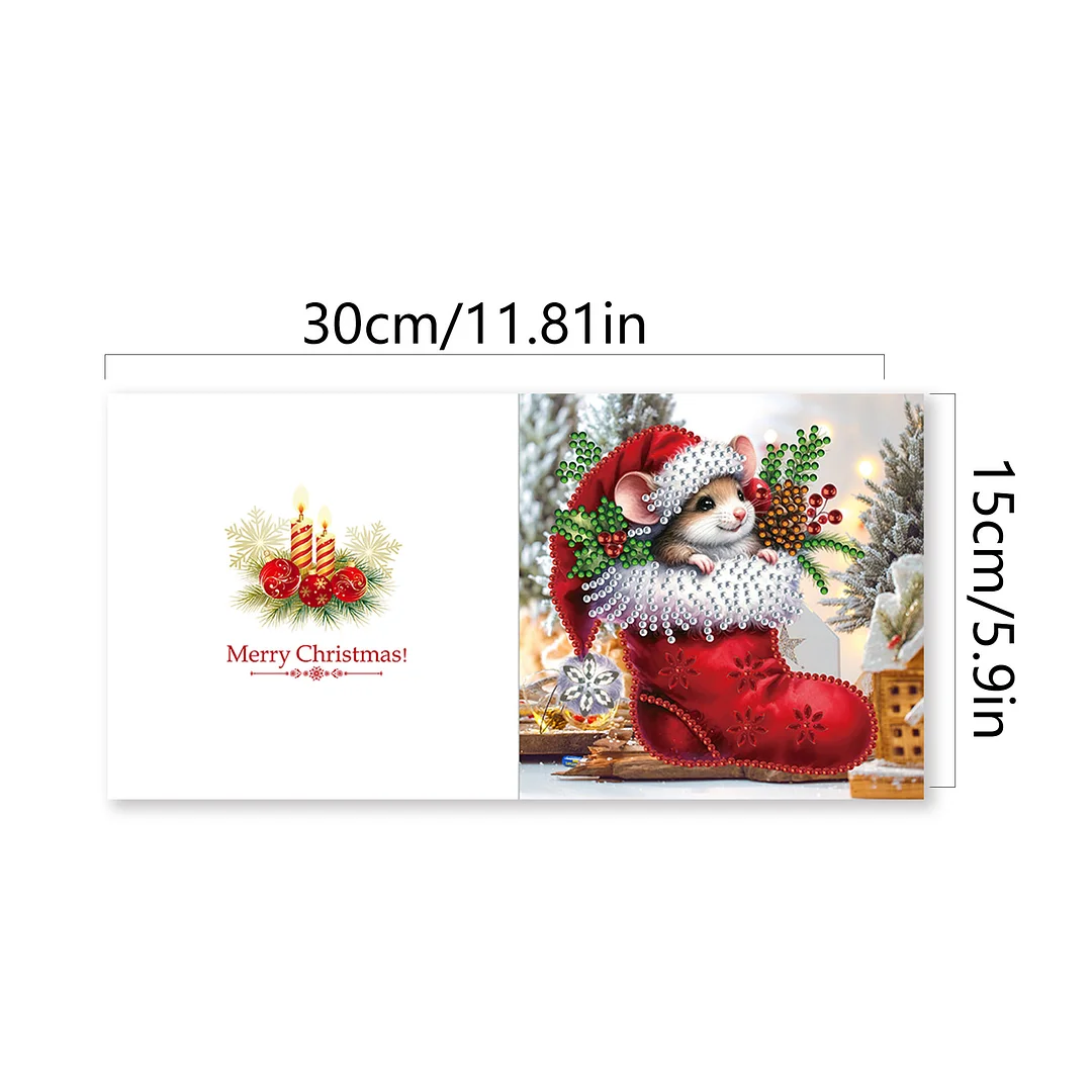6pcs DIY Christmas Sock Animal DIY Diamond Painting Greeting Card for Friends Family Gift【With White Envelope】