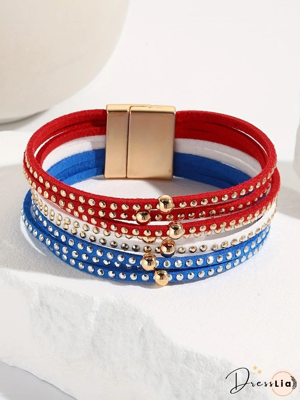 Patriotic Sky Blue Magnetic Buckle Stud Layered Bracelet