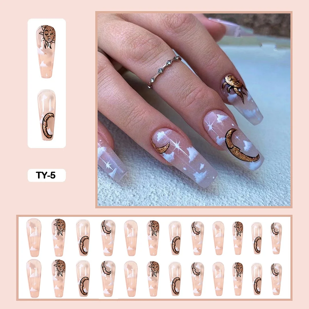 24pcs/box Long Trapezoid Fake Nails Geometric Simplicity Personality Graffiti Animal Pattern Nail Art Nails Press on With Glue-Nail Inspo