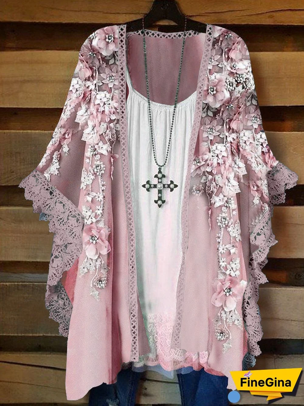 Women's Stitching Graphic Floral Printed V-Neck Long Sleeve Coat