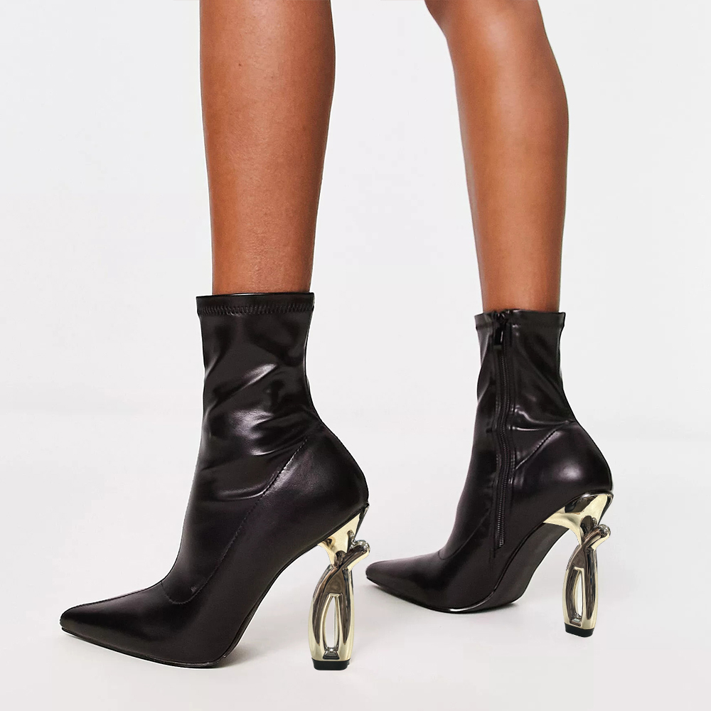 Black Python Closed Toe 4'' Decorative Heel Ankle Boots Nicepairs