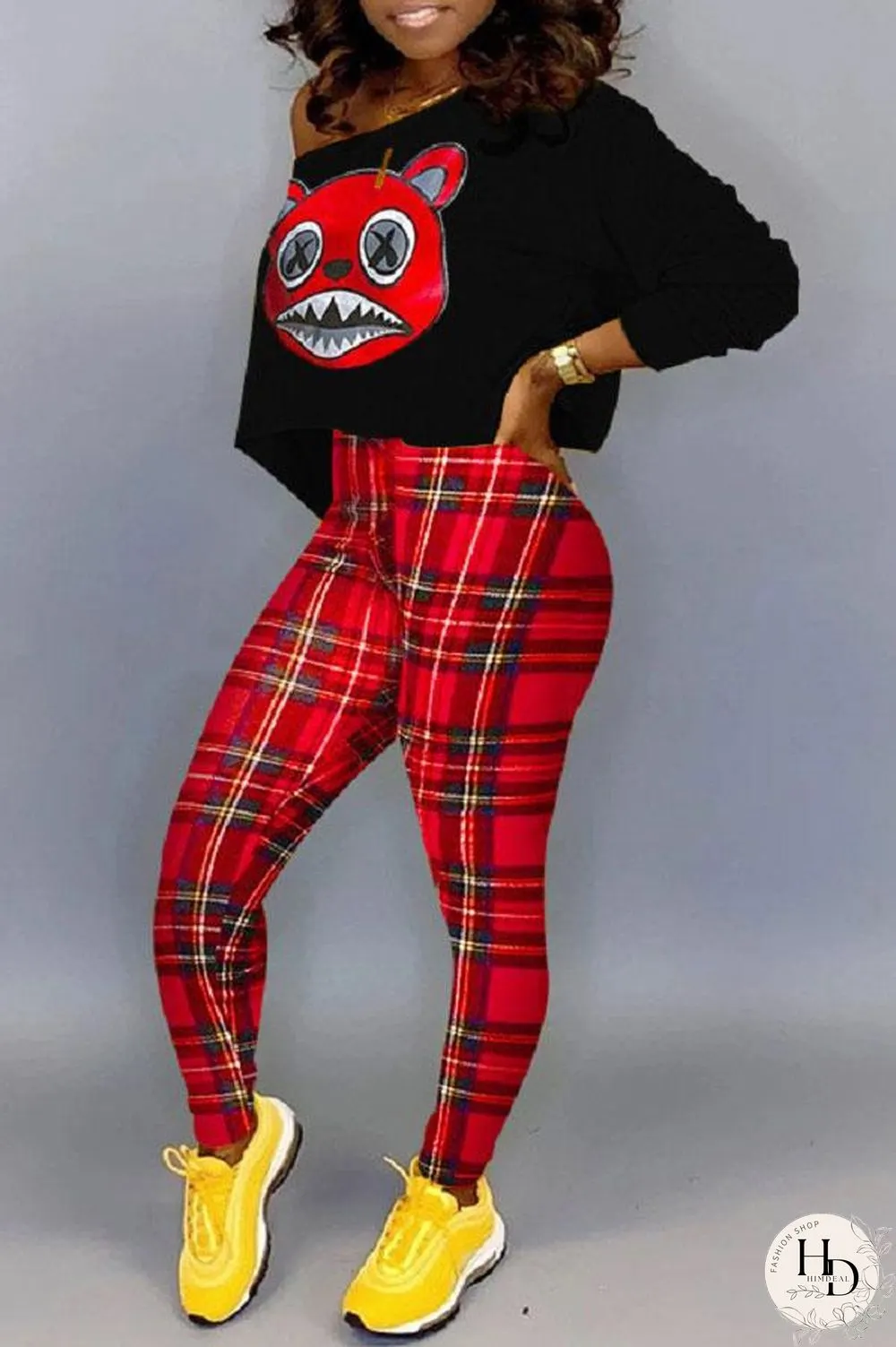 Fashion Lovely Plaid Print Two Piece