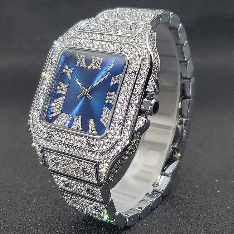 Hiphop Rectangle Watches Men Luxury Fully Iced Out Watches Platinum Diamond Classic Male Watch-VESSFUL