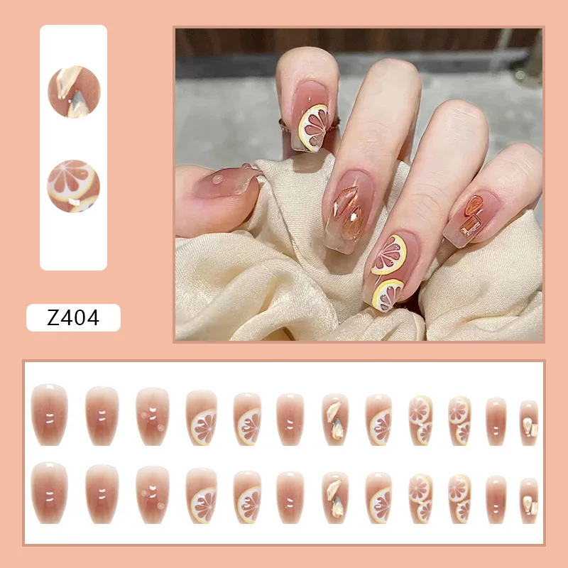 Churchf Churchf Money Wear Armor Naked Orange Lemon Blush Summer Sweet Small Fresh Beauty Nail Tablets Finished 24 Pieces Of Fake Nails